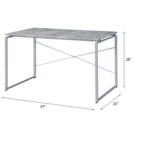 Vynxaria Faux Concrete Desk with Silver Trim Textured Industrial Finish Writing Table for Home Office Creative Studios Loft Decor - 1 of 3