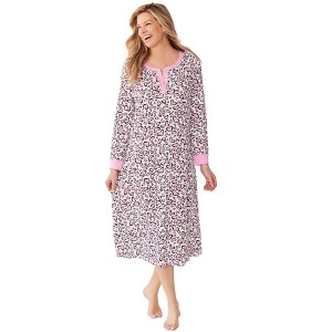 Dreams & Co. Plus Size Thermal Henley Nightgown - 1 of 4