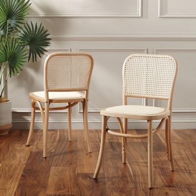 Natural Cane and Wood Side Chair Set