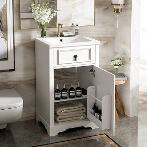 TIRAMISUBEST 20''W Bathroom Vanity with Ceramic Sink, Small Floor Storage Cabinet with Soft Close Door and Adjustable Shelf - 1 of 4