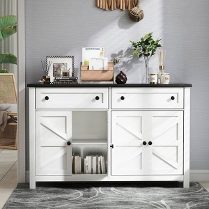 Angel Sar 55'' Farmhouse Buffet Cabinet with Drawers and Barn Door Design, Sideboard for Dining Room and Kitchen, White - 1 of 4