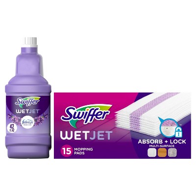 Swiffer Wetjet Floor Mop Starter Kit (1 Spray Mop, 5 Mopping Pads, 1 Floor  Cleaner Liquid Solution) : Target