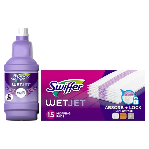 Swiffer WetJet Wood Mop Kit (1 Spray Mop, 5 Mopping Pads, 1 Cleaning  Solution) 