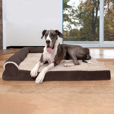 Large Stone Gray Two-Tone Faux Fur & Suede Orthopedic Dog Bed