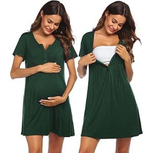 Ekouaer Labor and Delivery Gown, Nursing Nightgown, Maternity Nightgowns for Hospital Short Breastfeeding Nightgown - 1 of 3