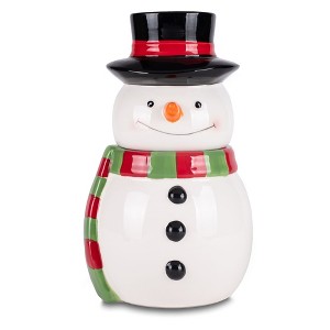 100 North Ceramic 11 inch Christmas Cookie & Candy Jar with Airtight Lid: Kitchen Canisters, Pet Treat Containers & Holiday Storage, Snowman Scarf - 1 of 4