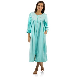 Casual Nights Women's Zipper Front Jacquard Fleece Long Robe Duster - 1 of 3
