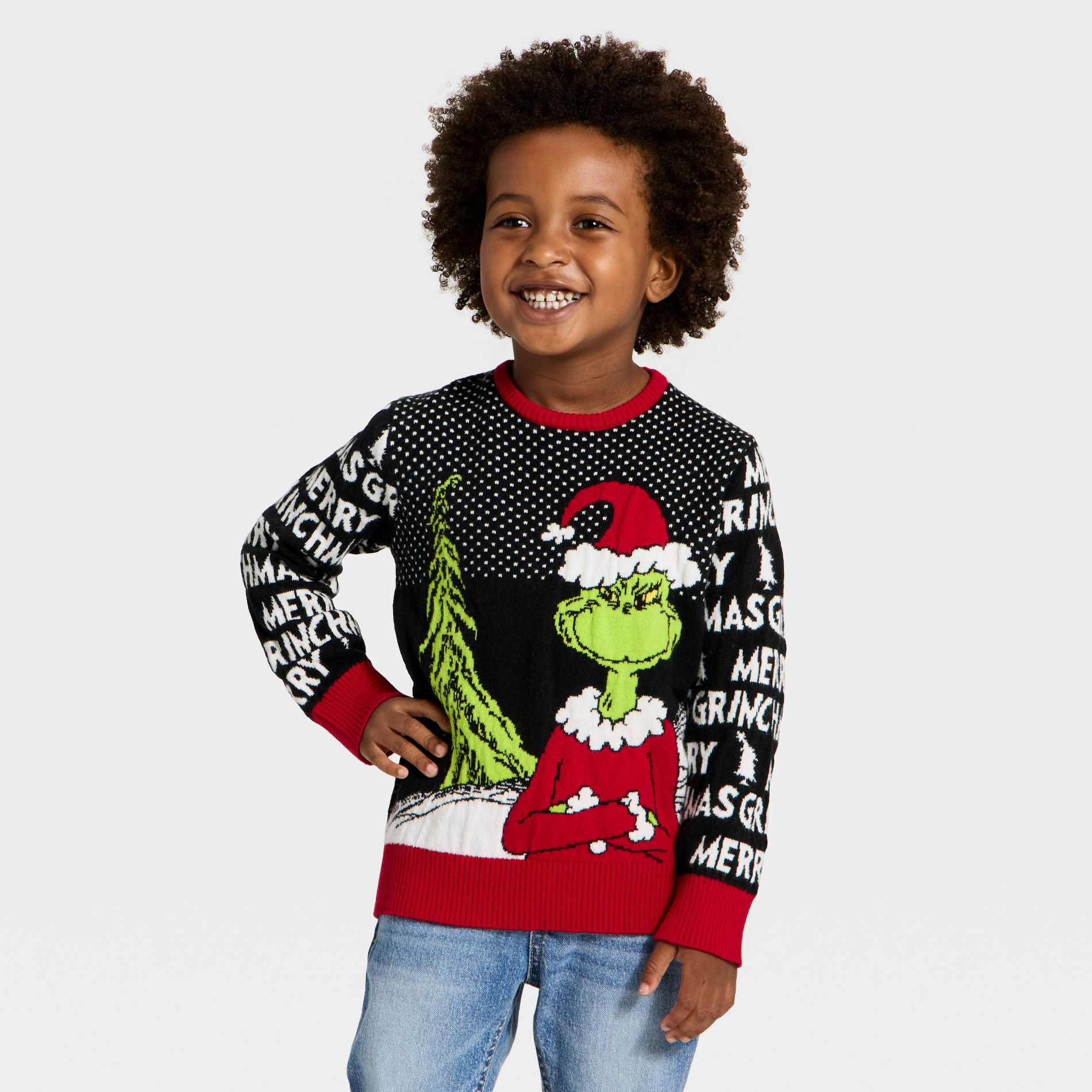 Toddler Boys' The Grinch Santa Hat Christmas Sweater - Black