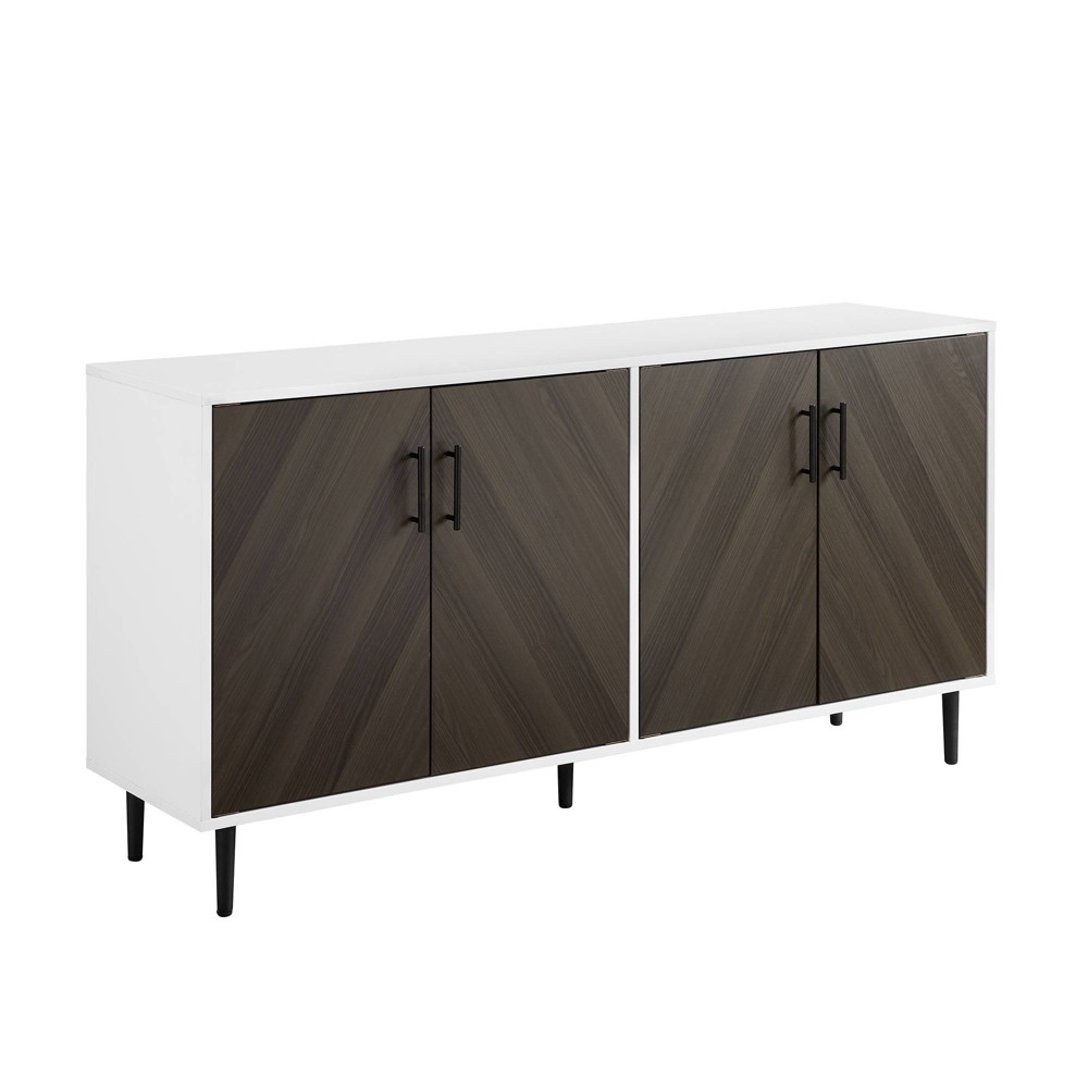 Photos - Storage Сabinet Angelo Modern Bookmatch 4 Door Sideboard Ash Brown/Solid White - Saracina