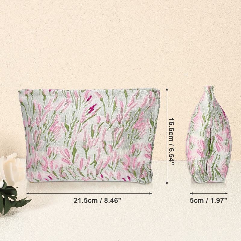 Unique Bargains Travel Zipper-Closure Floral Canvas Makeup Bag Peach Pink 1 Pc, 4 of 8