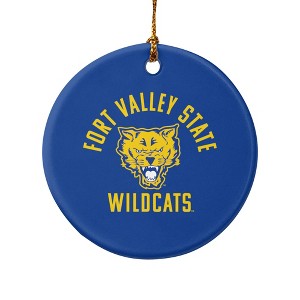 Fort Valley State University Wildcats Logo Porcelain Holiday Christmas Tree Ornament - 1 of 4