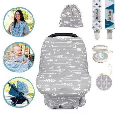 Dodo Babies Nursing Cover Set - Soft, Multipurpose Stretch Scarf for Breastfeeding and Car Seat Cover, Two Universal Pacifier Holders