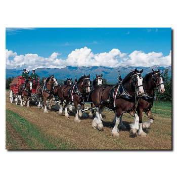 Trademark Fine Art -Clydesdales in Blue Sky Mountains - 14 x 19 Canvas
