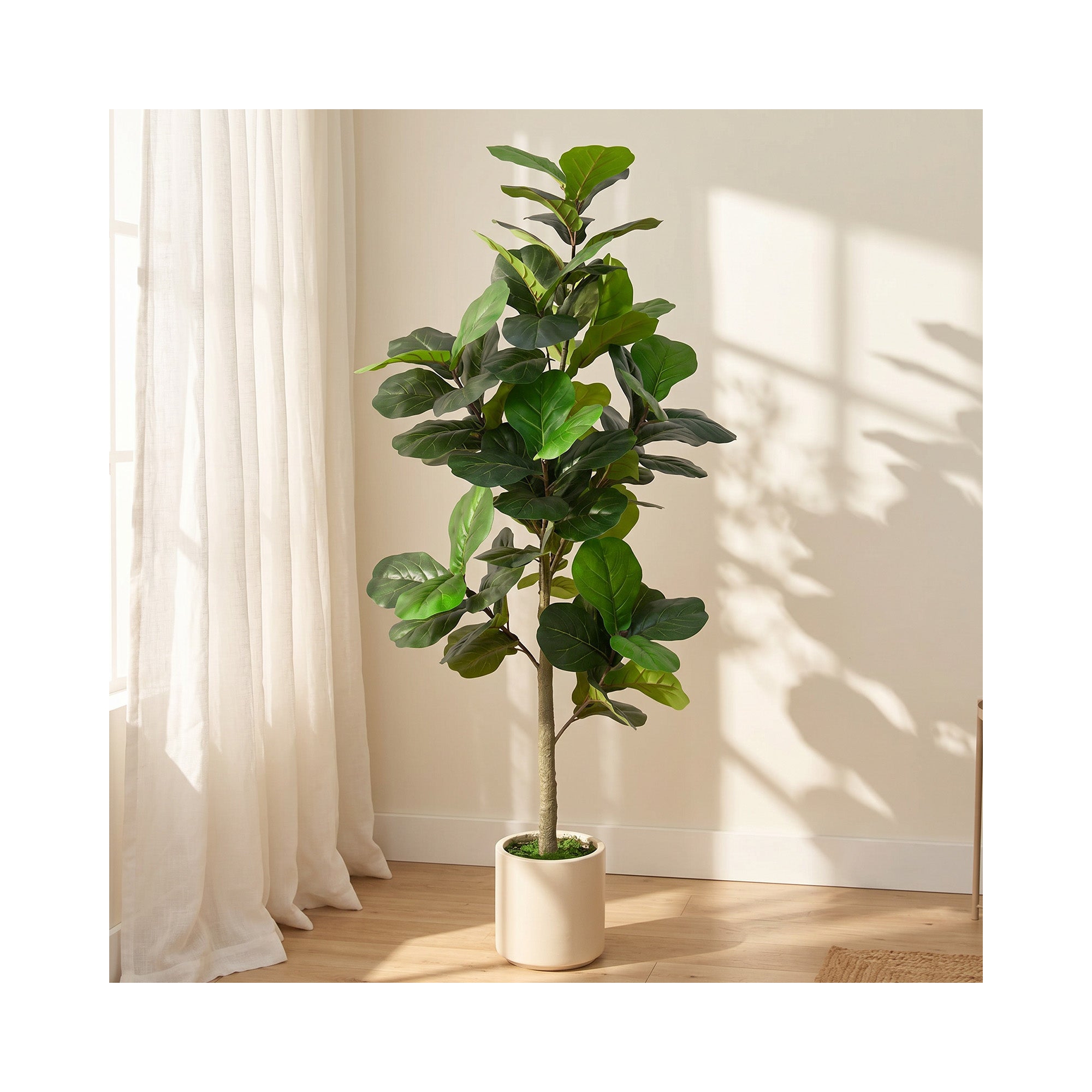 6FT Artificial Fiddle Leaf Fig Tree with White Planter Pot Natural Trunk Realistic Leaves Lifelike Faux Floor Plant For Home Office