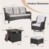 POCASSY 6 Piece Patio Furniture Set with Fire Pit, All Weather Wicker Rattan Patio Sofa Couch Set with Swivel Patio Chair and 50000BTU Square Fire Pit - 3 of 4