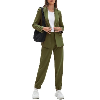 EXLURA Women's Business One Button Blazer Jacket High Elastic Waist Pant Suit Set Casual Loose 2 Piece Suits Office Work