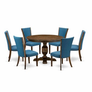 HomeStock 7-Piece Distressed Jacobean Finish Solid Wood Top Dining Table with 6 Parson Chairs - 1 of 4