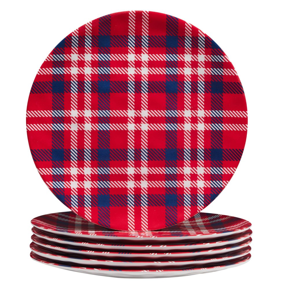 Photos - Other kitchen utensils Certified International Set of 6 Patriotic Plaid Melamine Dining Plates  