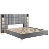 King/Queen Size Upholstered Platform Bed Frame with Wide Headboard, Reading Lamp and USB Port, Velvet, Gray - ModernLuxe - image 4 of 4