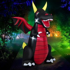 Tangkula 8 FT Tall Halloween Inflatable Dragon Indoor Outdoor Blow up Decoration w/Wing Tail, Bright Internal Lights Giant Animated Dragon - 1 of 4