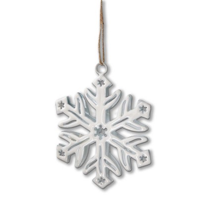 tag Snowflake Enamel Ornament - White Iron Christmas Tree Decoration, 3.75" L x 0.4" W x 4.75" H, Easy Dust Clean
