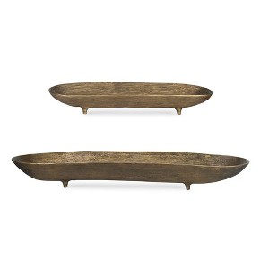 Uttermost Antique Brass Design Elongated Ribbed Stratum Oval Bowls, Set of 2 - 1 of 4