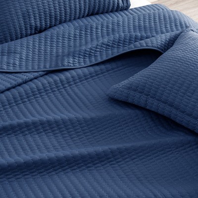 Navy King Microfiber Channel-Stitched All-Season Quilt Set