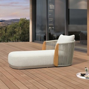 PURPLE LEAF Olefin Patio Lounge Upholstered pool chair with teak arms Fits deck pool lawn garden porch Khaki - 1 of 4