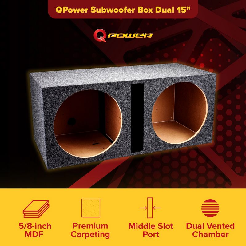 QPower QBASS Dual 15-Inch Vented MDF Subwoofer Sub Box Enclosure, 2 of 7