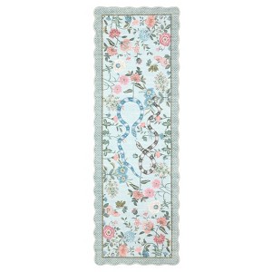 Washable Scalloped Living Room Rugs, Floral Snake Print Farmhouse Bedroom Carpet, Non Slip Low Pile Dining Room Rugs - 1 of 4