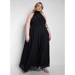 Rebdolls Women's Elise Chiffon Halter Maxi A Line Dress W. Slit