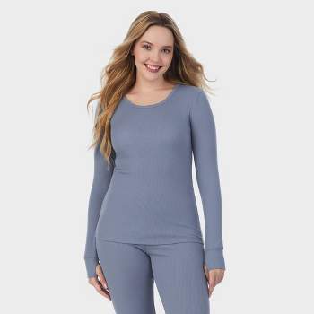 Warm Essentials By Cuddl Duds Women's Smooth Stretch Long Sleeve Scoop Neck  Pajama Top - Blue L : Target