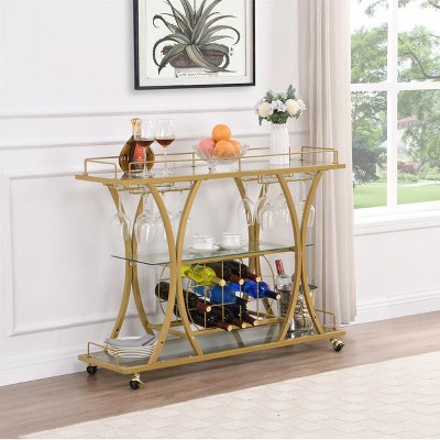 44.09INCH,Bar Cart Kitchen Bar&Serving Cart for Home with Wheels 3 -Tier Storage Shelves,Golden