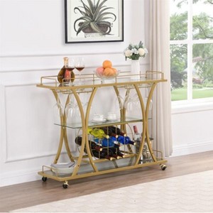 44.09INCH,Bar Cart Kitchen Bar&Serving Cart for Home with Wheels 3 -Tier Storage Shelves,Golden - 1 of 4