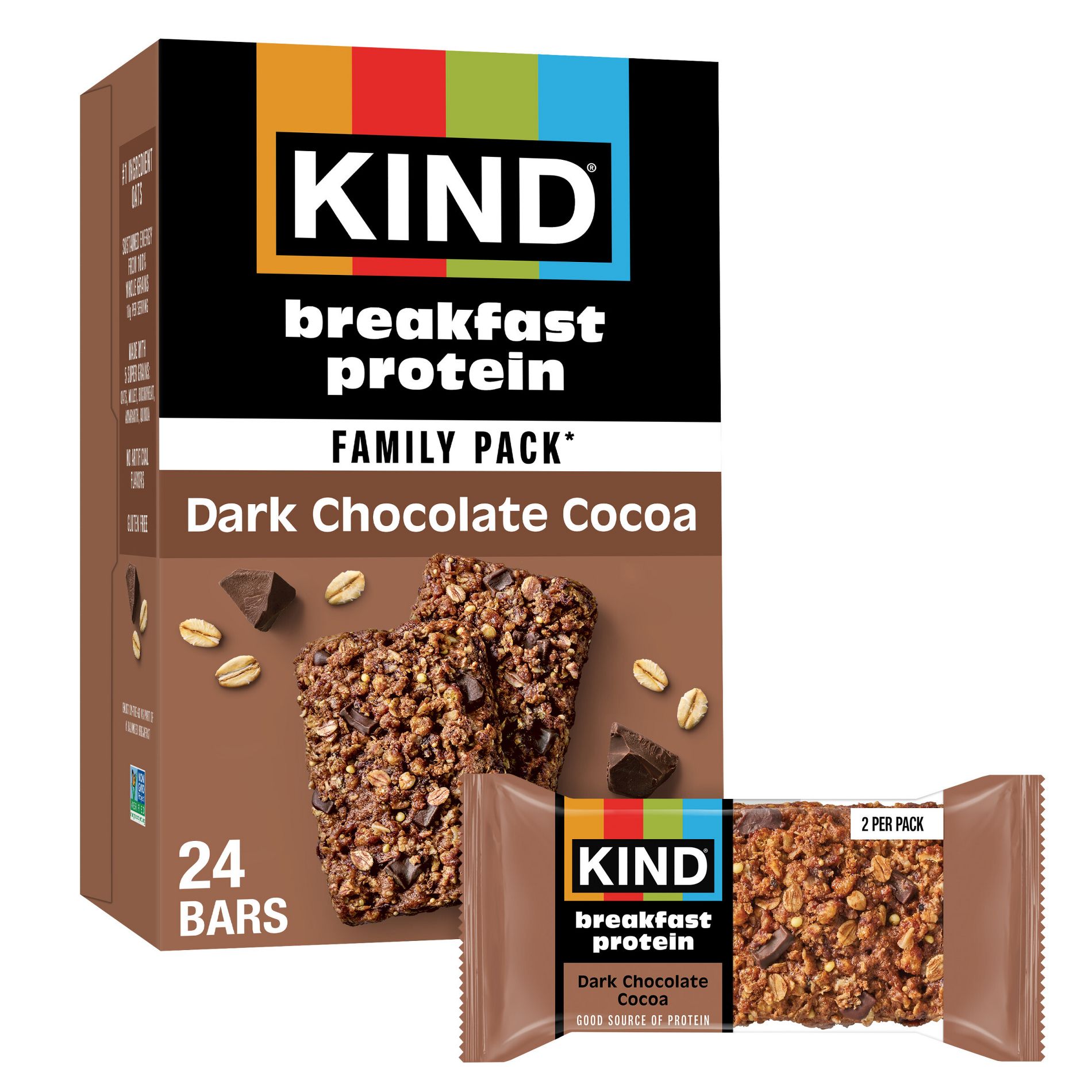 KIND Breakfast Protein Bars Dark Chocolate Cocoa - 8g Protein - 21.2oz/24ct