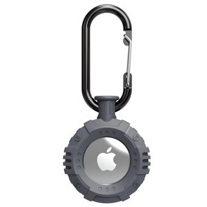 Vena Round TPU Case for Apple AirTag Holder Keychain Cover With Keychain Ring, Gray - 1 of 4