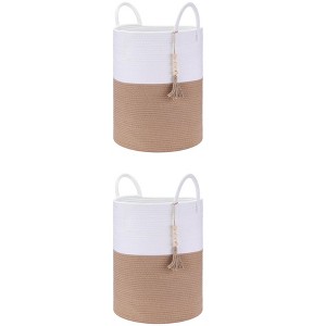 REGALWOVEN Odorless Cotton Rope Widened Handles Storage Basket with Tassel Beads 2 Pcs - 1 of 4