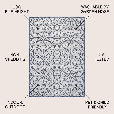 Boho-Chic Spanish Filigree 4'x6' Indoor/Outdoor Blue Synthetic Rug