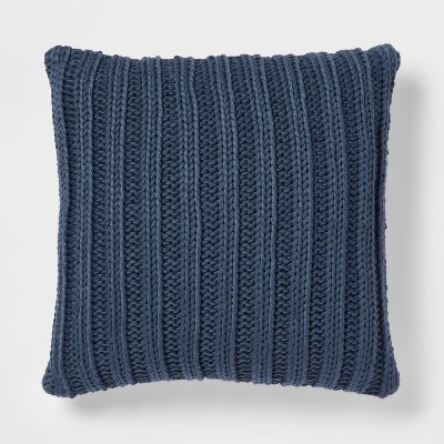 Chunky Rib Knit with Linen Reverse Square Throw Pillow Navy - Threshold™