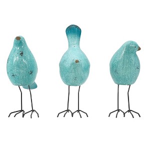 HomeRoots Set of Three Robin Egg Blue Fabric Bird Statue Tabletop Sculpture - 1 of 4