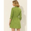 INSPIRE CHIC Women's 3/4 Sleeve Button Front Solid Color Flare Mini Shirt Dress - 4 of 4