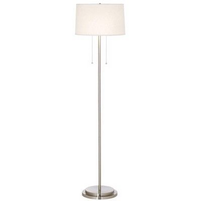 Possini Euro Design Modern Floor Lamp Brushed Nickel Off White Tapered Drum Shade for Living Room Reading Bedroom Office