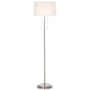 Possini Euro Design Simplicity Modern Floor Lamp 59" Tall Brushed Nickel Silver Off White Tapered Drum Shade for Living Room Bedroom Office House Home - 1 of 4