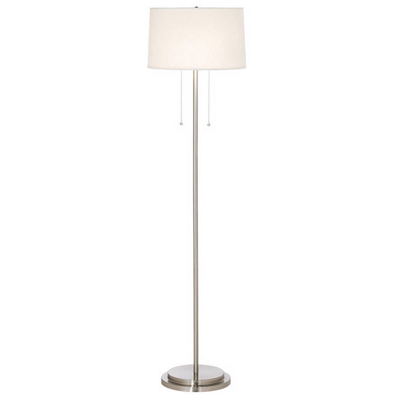 Possini Euro Design Simplicity Modern Floor Lamp 59" Tall Brushed Nickel Silver Off White Tapered Drum Shade for Living Room Bedroom Office House Home, 1 of 10