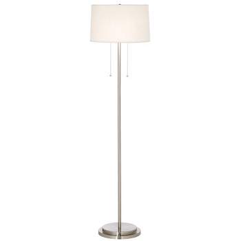 Possini Euro Design Simplicity Modern Floor Lamp 59" Tall Brushed Nickel Silver Off White Tapered Drum Shade for Living Room Bedroom Office House Home