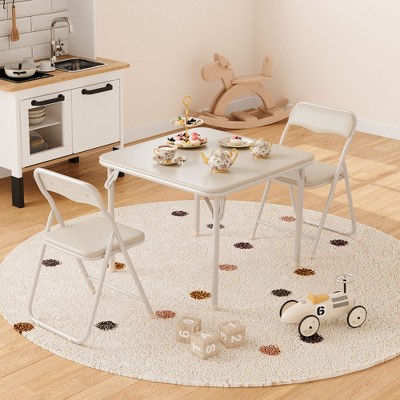 Boys and Girls Folding Table and Chairs Set of 3, Portable Table and Chair with Pu Soft Cushion
