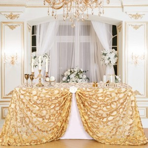 Wikineon Gold Glitter Tablecloth Rectangle Sequin Table Cloth 90x156inch Decorations Wedding Baby Shower Ceremony Birthday Cake Table Holiday Banquet - 1 of 4