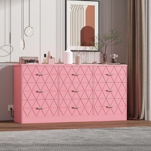 9 Drawer Wooden Dresser for Bedroom With Power Outlet, 63'' Large Dresser With Wide Drawers - 1 of 4