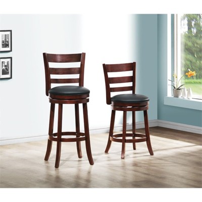 Traditional Black Leather Swivel Counter Stool with Wood Frame