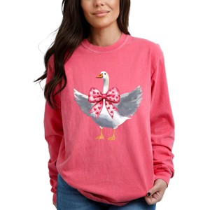 Valentine Goose Coquette - Women's Garment Dyed Long Sleeve Graphic T-Shirt - 1 of 4